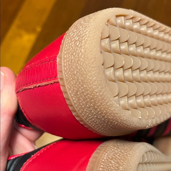 Adidas Red and Black Men's Sneakers, man 8.5, woman about 10, red leather, suede - Picture 5 of 12